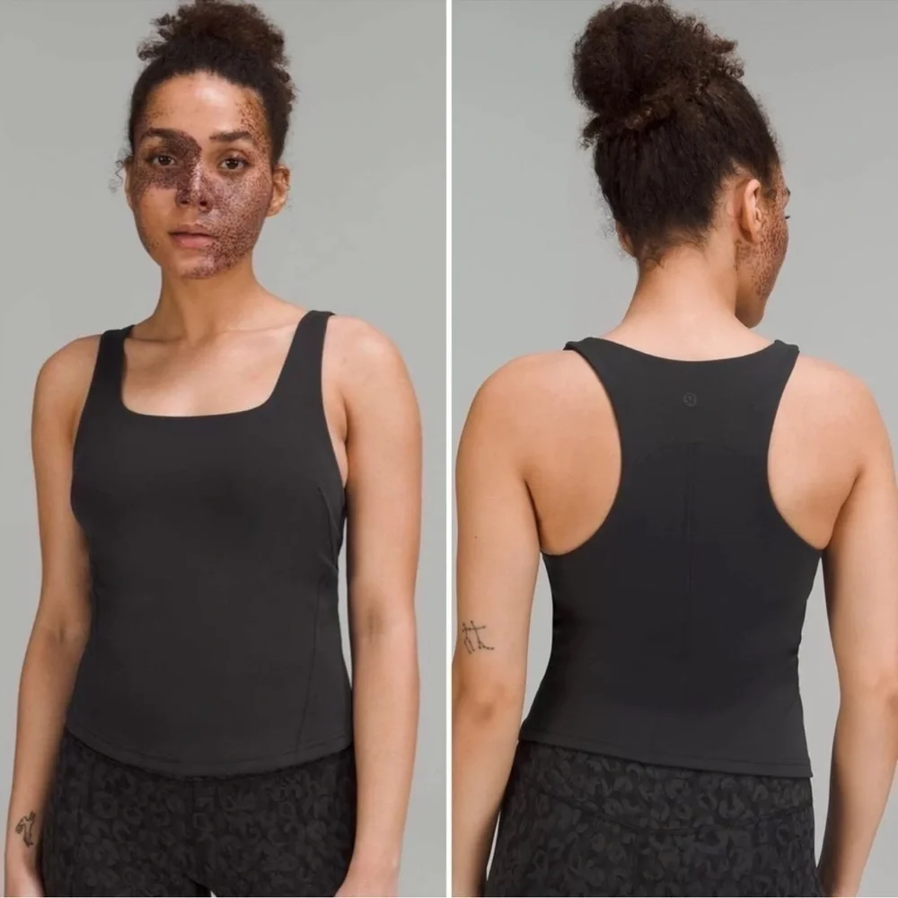 Lululemon InStill Tank Top Black Racerback Shelf Bra Square Neck Nulu Size 12
